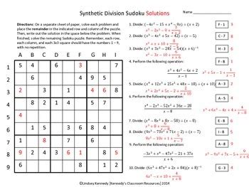 synthetic division sudoku worksheet answers